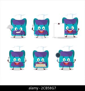 Cartoon character of blue bag with various chef emoticons Stock Vector