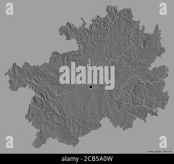 Shape of Guizhou, province of China, with its capital isolated on a solid color background. Bilevel elevation map. 3D rendering Stock Photo