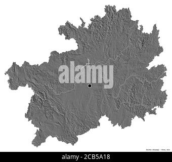 Shape of Guizhou, province of China, with its capital isolated on white background. Bilevel elevation map. 3D rendering Stock Photo