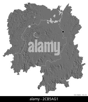 Shape of Hunan, province of China, with its capital isolated on white background. Bilevel elevation map. 3D rendering Stock Photo