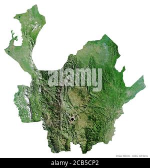 Shape of Antioquia, department of Colombia, with its capital isolated on white background. Satellite imagery. 3D rendering Stock Photo