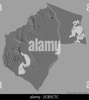 Shape of Atlántico, department of Colombia, with its capital isolated on a solid color background. Bilevel elevation map. 3D rendering Stock Photo