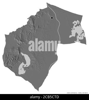Shape of Atlántico, department of Colombia, with its capital isolated on white background. Bilevel elevation map. 3D rendering Stock Photo