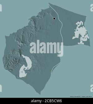 Shape of Atlántico, department of Colombia, with its capital isolated on a solid color background. Colored elevation map. 3D rendering Stock Photo