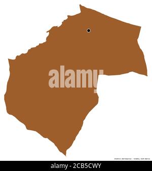 Shape of Atlántico, department of Colombia, with its capital isolated on white background. Composition of patterned textures. 3D rendering Stock Photo