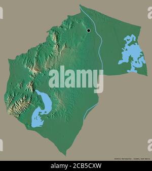 Shape of Atlántico, department of Colombia, with its capital isolated on a solid color background. Topographic relief map. 3D rendering Stock Photo