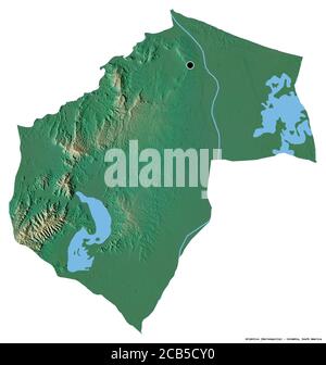 Shape of Atlántico, department of Colombia, with its capital isolated on white background. Topographic relief map. 3D rendering Stock Photo
