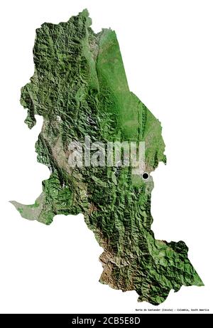 Shape of Norte de Santander, department of Colombia, with its capital isolated on white background. Satellite imagery. 3D rendering Stock Photo