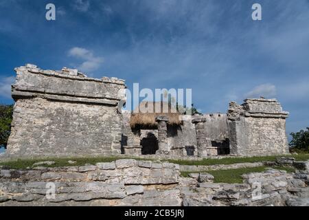 The House of the Chultun in the ruins of the Mayan city of Tulum on the coast of the Caribbean Sea.    Tulum National Park, Quintana Roo, Mexico.  It Stock Photo