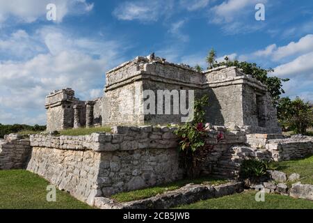 The House of the Chultun in the ruins of the Mayan city of Tulum on the coast of the Caribbean Sea.    Tulum National Park, Quintana Roo, Mexico.  It Stock Photo