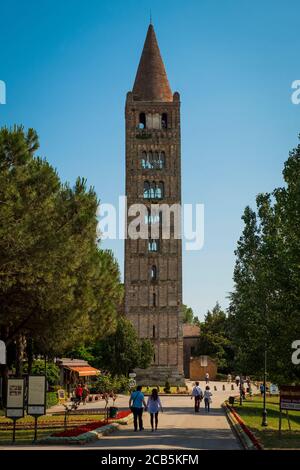 Pomposa Abbey, benedictine monastery medieval church and campanile tower. Codigoro, Ferrara, Emilia Romagna, Italy, Europe. Stock Photo