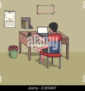 vector of man sitting while playing computer on the desk Stock Vector
