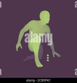 Athlete at Starting Position Ready to Start a Race. Runner Ready for Sports Exercise. Sport Symbol. 3d Vector Illustration. Stock Vector