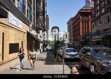 Street scene at noon in downtown Portland, Oregon, seen on Wednesday, August 5, 2020, during a pandemic summer. Stock Photo