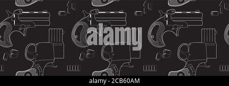 Vector seamless pattern. Firearms, Shooting gun, handgun. Stock Vector