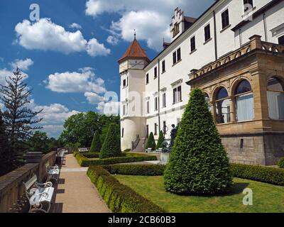 Czech republic, Konopiste, May 16, 2017: Castle chateau Konopiste with garden in spring sunny day Stock Photo