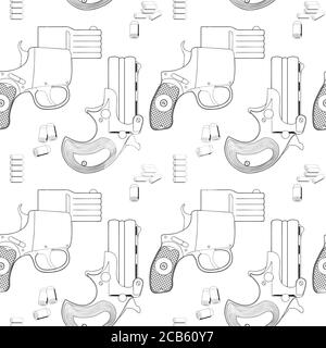 Vector seamless pattern. Firearms, Shooting gun, handgun. Stock Vector