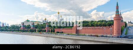 KREMLIN, MOSCOW. RUSSIA JULY 19. 2020: Panorama of the Fortress in the Center of Moscow, close to the Red Square, Panoramic view Stock Photo