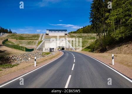 The flood control reservoir Niederpöbel was completed in April 2020 Stock Photo