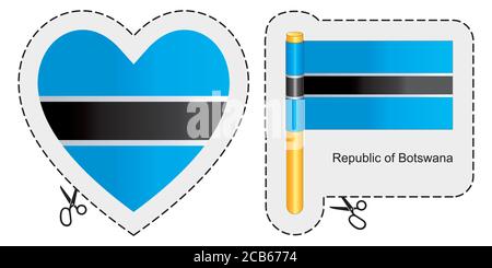 Flag of Botswana. Vector cut sign here, isolated on white. Can be used for design, stickers, souvenirs. Stock Vector