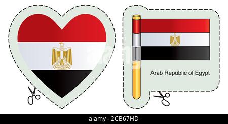 Flag of Egypt. Vector cut sign here, isolated on white. Can be used for design, stickers, souvenirs. Stock Vector
