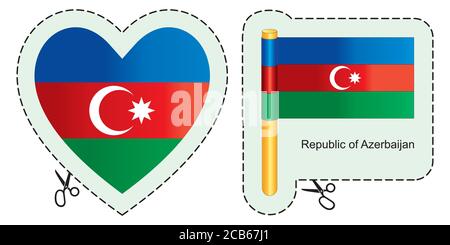 Flag of Azerbaijan. Vector cut sign here, isolated on white. Can be used for design, stickers, souvenirs. Stock Vector
