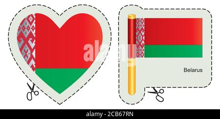 Flag of Belarus. Vector cut sign here, isolated on white. Can be used for design, stickers, souvenirs. Stock Vector