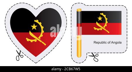 Flag of Angola. Vector cut sign here, isolated on white. Can be used for design, stickers, souvenirs. Stock Vector