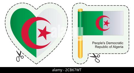 Flag of Algeria. Vector cut sign here, isolated on white. Can be used for design, stickers, souvenirs. Stock Vector