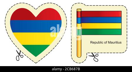 Flag of Mauritius. Vector cut sign here, isolated on white. Can be used for design, stickers, souvenirs. Stock Vector