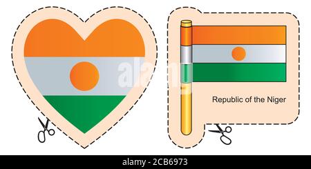 Flag of Niger. Vector cut sign here, isolated on white. Can be used for design, stickers, souvenirs. Stock Vector