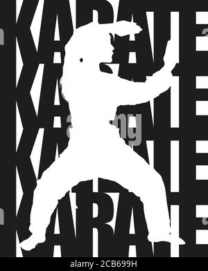 karate text and silhouette Stock Vector