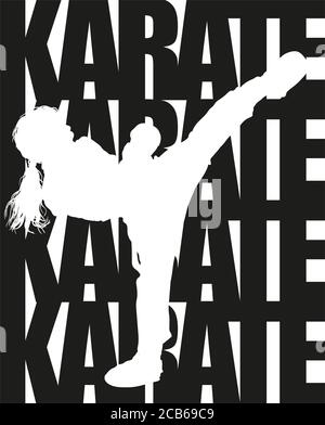 karate text and silhouette Stock Vector