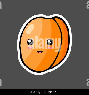 Kawaii colorful cartoon apricot sticker. Vector illustration isolated on dark background. Stock Vector