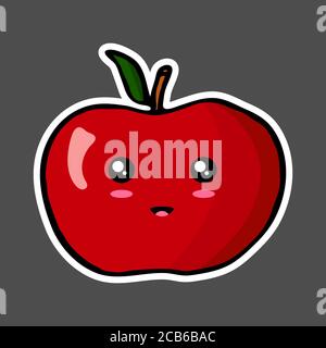 Kawaii colorful cartoon apple sticker. Vector illustration isolated on dark background. Stock Vector