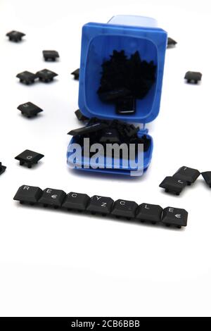 keyboar keys in the blue kontainer isolated on the white background Stock Photo