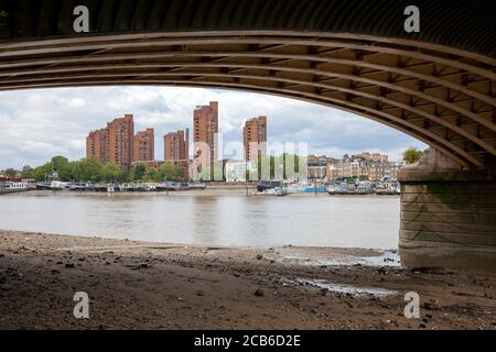 Worlds End Estate Viewed From Under Battersea Bridge on the Thames, London UK Stock Photo