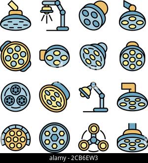 Surgical light icons set. Outline set of surgical light vector icons ...