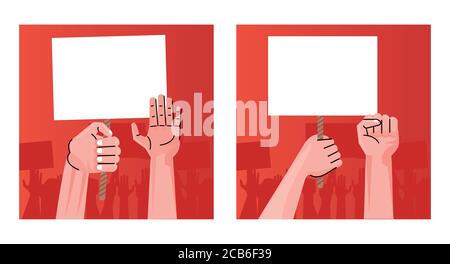 people hands human protesting lifting banners empty vector illustration design Stock Vector