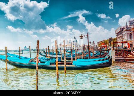 VENICE, ITALY - MAY 12, 2017 : Embankment of the Grand Canal with Gondolas . Italy. Stock Photo