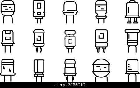 Capacitor icons set, outline style Stock Vector