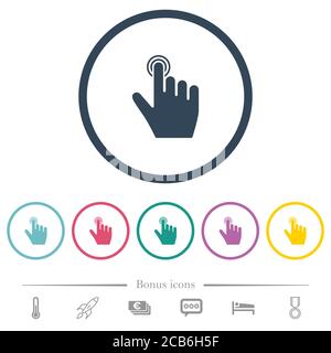 right handed clicking gesture flat color icons in round outlines. 6 bonus icons included. Stock Vector