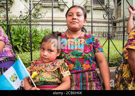 Guatemala City / Guatemala - August 27, 2015: portrait of indigenous women in traditional dresses during protest in the streets against the corrupt government of Guatemala Stock Photo