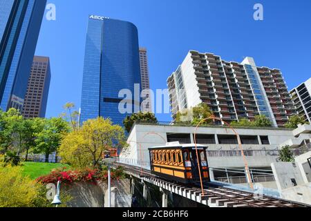 LOS ANGELES, CA, USA - MARCH 28, 2018 : Angels Flight funicular in Downtown of Los Angeles.