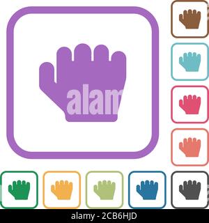 Right handed grab gesture simple icons in color rounded square frames on white background Stock Vector