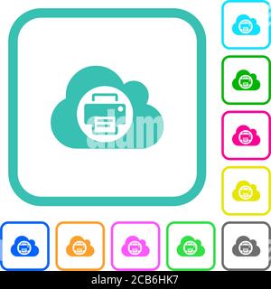 Cloud printing vivid colored flat icons in curved borders on white background Stock Vector