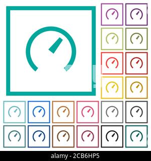 Speedometer flat color icons with quadrant frames on white background Stock Vector