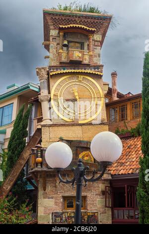 Clock Tower of the Gabriadze puppet theatre, Tbilisi, Georgia, Caucasus, Middle East, Asia Stock Photo