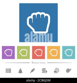 Grab cursor flat white icons in square backgrounds. 6 bonus icons included. Stock Vector