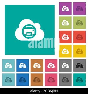 Cloud printing multi colored flat icons on plain square backgrounds. Included white and darker icon variations for hover or active effects. Stock Vector